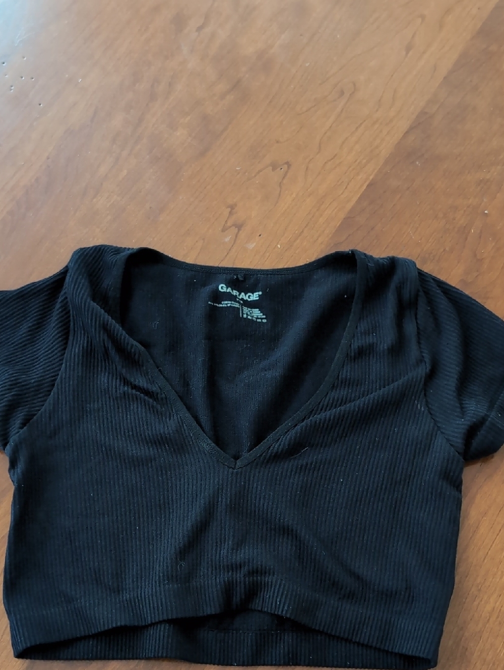 Garage Black Ribbed V-Neck Crop Top